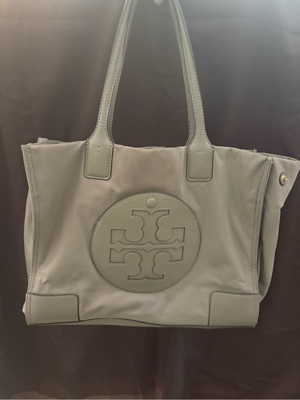 Tory Burch Light Gray Logo Nylon Tote